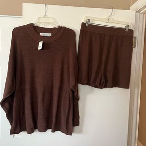 Free People Brown Sweater and Shorts Set